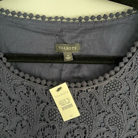 Talbots Blue Short Sleeve Scoop Neck Lace Top Lined | Size 12 - Picture 2 of 13
